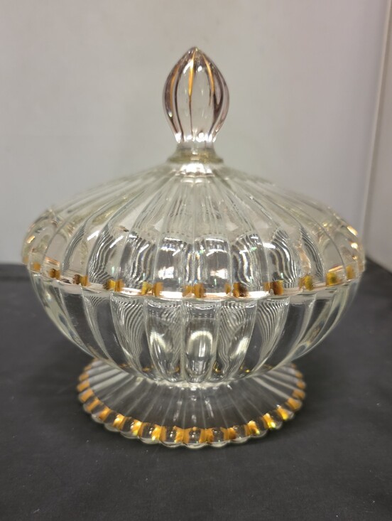 Jeannette Glass Other - Vintage Jeannette Glass National Covered Candy Nut Dish Gold Trim 1950s MCM